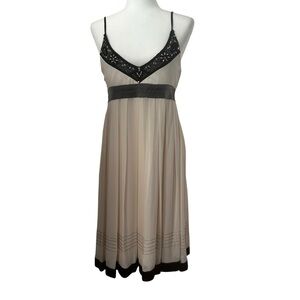 Sue Wong Nocturne 100% Silk Dress womens size 10 beaded empire waist black tan